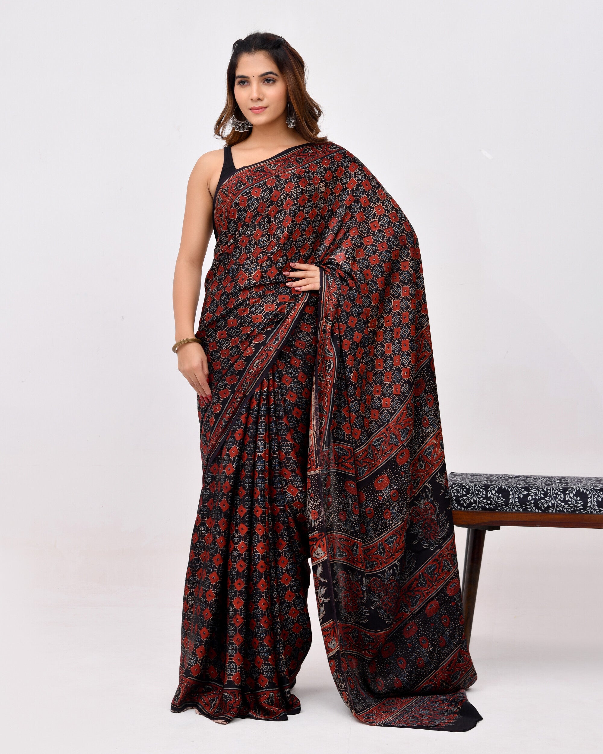Maroon & Black Modal Silk Saree