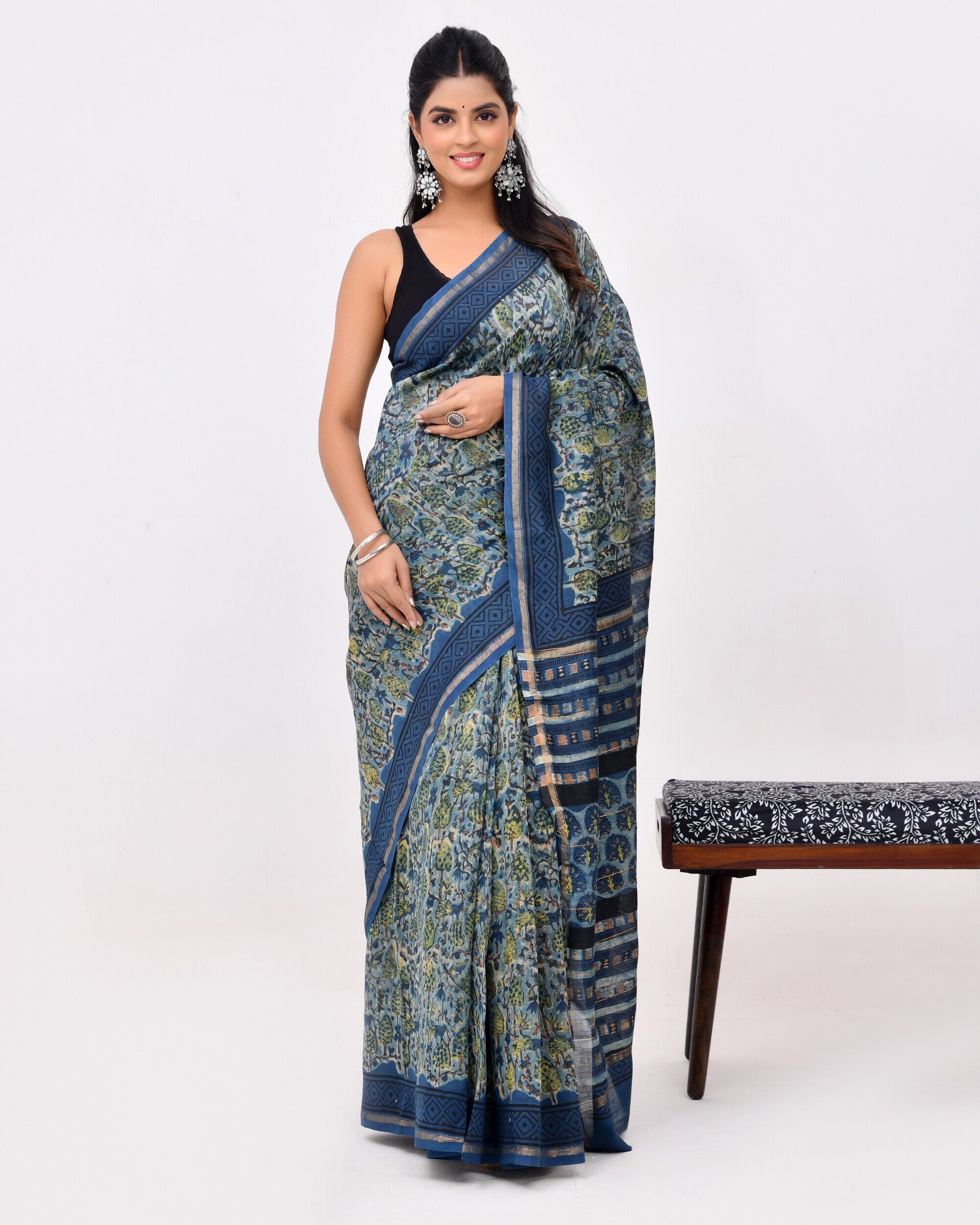 Ajrakh Print Chanderi Silk Saree