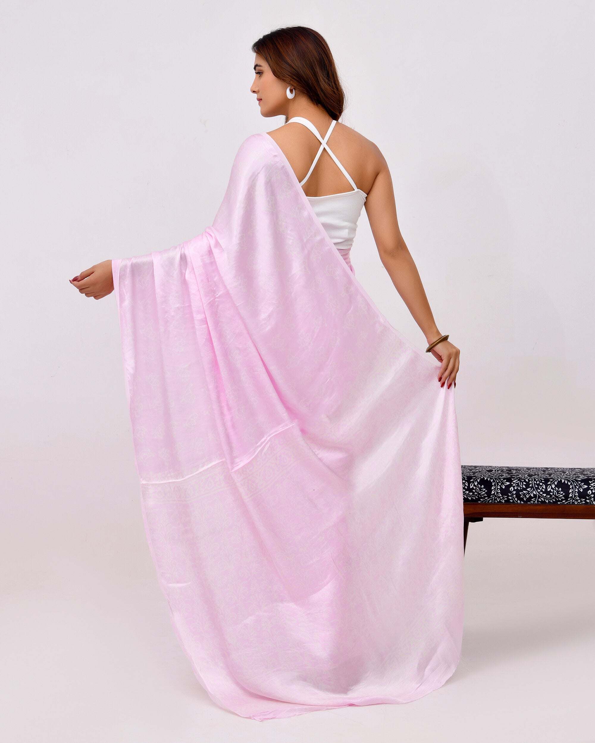 Rajnesa Traditional Block Print Modal Silk Saree - Powder Pink