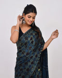 Load image into Gallery viewer, Rajnesa Traditional Block Print Modal Silk Saree - Indigo &amp; Black