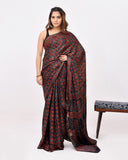 Load image into Gallery viewer, Rajnesa Traditional Block Print Modal Silk Saree - Maroon &amp; Black