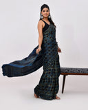 Load image into Gallery viewer, Rajnesa Traditional Block Print Modal Silk Saree - Indigo &amp; Black