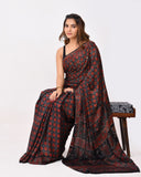 Load image into Gallery viewer, Rajnesa Traditional Block Print Modal Silk Saree - Maroon &amp; Black