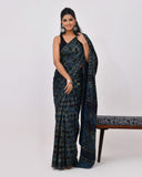 Load image into Gallery viewer, Indigo &amp; Black Modal Silk Saree