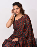 Load image into Gallery viewer, Rajnesa Traditional Block Print Modal Silk Saree - Maroon &amp; Black
