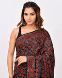 Load image into Gallery viewer, Rajnesa Traditional Block Print Modal Silk Saree - Maroon &amp; Black