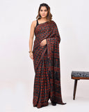 Load image into Gallery viewer, Rajnesa Traditional Block Print Modal Silk Saree - Maroon &amp; Black