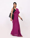 Load image into Gallery viewer, Rajnesa Plum Purple Plain Cotton Mulmul Saree - Without Blouse
