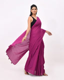 Load image into Gallery viewer, Rajnesa Plum Purple Plain Cotton Mulmul Saree - Without Blouse