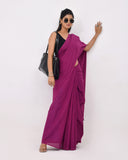 Load image into Gallery viewer, Rajnesa Plum Purple Plain Cotton Mulmul Saree - Without Blouse