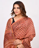 Load image into Gallery viewer, Rajnesa Traditional Ajrakh Print Chanderi Silk Saree - Peach