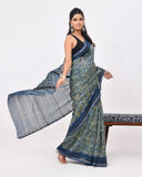 Load image into Gallery viewer, Rajnesa Traditional Ajrakh Print Chanderi Silk Saree - Indigo