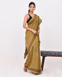 Load image into Gallery viewer, Rajnesa Traditional Ajrakh Print Chanderi Silk Saree - Olive