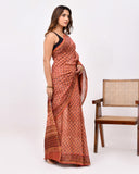 Load image into Gallery viewer, Rajnesa Traditional Ajrakh Print Chanderi Silk Saree - Peach