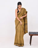 Load image into Gallery viewer, Rajnesa Traditional Ajrakh Print Chanderi Silk Saree - Olive