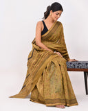 Load image into Gallery viewer, Rajnesa Traditional Ajrakh Print Chanderi Silk Saree - Olive