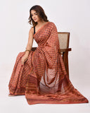 Load image into Gallery viewer, Rajnesa Traditional Ajrakh Print Chanderi Silk Saree - Peach
