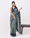 Load image into Gallery viewer, Rajnesa Traditional Ajrakh Print Chanderi Silk Saree - Indigo