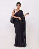 Load image into Gallery viewer, Rajnesa Solid Black Plain Cotton Mulmul Saree - Without Blouse