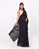 Load image into Gallery viewer, Rajnesa Solid Black Plain Cotton Mulmul Saree - Without Blouse
