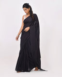 Load image into Gallery viewer, Rajnesa Solid Black Plain Cotton Mulmul Saree - Without Blouse