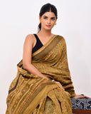 Load image into Gallery viewer, Rajnesa Traditional Ajrakh Print Chanderi Silk Saree - Olive