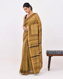 Load image into Gallery viewer, Rajnesa Traditional Ajrakh Print Chanderi Silk Saree - Olive