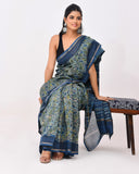 Load image into Gallery viewer, Rajnesa Traditional Ajrakh Print Chanderi Silk Saree - Indigo