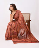 Load image into Gallery viewer, Rajnesa Traditional Ajrakh Print Chanderi Silk Saree - Peach