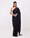 Load image into Gallery viewer, Rajnesa Solid Black Plain Cotton Mulmul Saree - Without Blouse