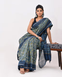 Load image into Gallery viewer, Rajnesa Traditional Ajrakh Print Chanderi Silk Saree - Indigo