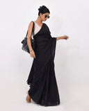 Load image into Gallery viewer, Rajnesa Solid Black Plain Cotton Mulmul Saree - Without Blouse