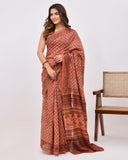 Load image into Gallery viewer, Peach Ajrakh Chanderi Silk Saree 