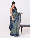 Load image into Gallery viewer, Rajnesa Traditional Ajrakh Print Chanderi Silk Saree - Indigo