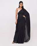 Load image into Gallery viewer, Rajnesa Solid Black Plain Cotton Mulmul Saree - Without Blouse