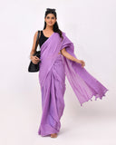 Load image into Gallery viewer, Lavender Blue Plain Cotton Mulmul Saree