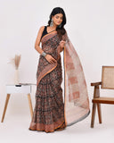 Load image into Gallery viewer, Rajnesa Traditional Block Print Kota Doria Cotton Saree - Black And Red