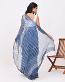 Load image into Gallery viewer, Rajnesa Traditional Block Print Kota Doria Cotton Saree - Indigo Stripes