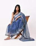 Load image into Gallery viewer, Rajnesa Traditional Block Print Kota Doria Cotton Saree - Indigo Stripes