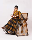 Load image into Gallery viewer, Rajnesa Traditional Block Print Kota Doria Cotton Saree - Black &amp; Mustard
