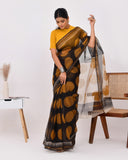 Load image into Gallery viewer, Rajnesa Traditional Block Print Kota Doria Cotton Saree - Black &amp; Mustard