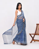 Load image into Gallery viewer, Rajnesa Traditional Block Print Kota Doria Cotton Saree - Indigo Stripes