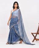 Load image into Gallery viewer, Indigo Striped Kota Doria Cotton Saree