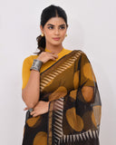 Load image into Gallery viewer, Rajnesa Traditional Block Print Kota Doria Cotton Saree - Black &amp; Mustard
