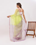 Load image into Gallery viewer, Rajnesa Traditional Block Print Kota Doria Cotton Saree - Lime Green &amp; Lavender