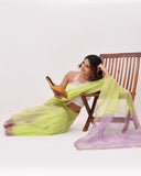 Load image into Gallery viewer, Rajnesa Traditional Block Print Kota Doria Cotton Saree - Lime Green &amp; Lavender