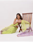 Load image into Gallery viewer, Rajnesa Traditional Block Print Kota Doria Cotton Saree - Lime Green &amp; Lavender