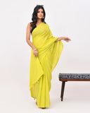 Load image into Gallery viewer, Rajnesa Lime Green Plain Cotton Mulmul Saree - Without Blouse