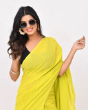 Load image into Gallery viewer, Rajnesa Lime Green Plain Cotton Mulmul Saree - Without Blouse