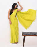 Load image into Gallery viewer, Lime Green Plain Cotton Mulmul Saree